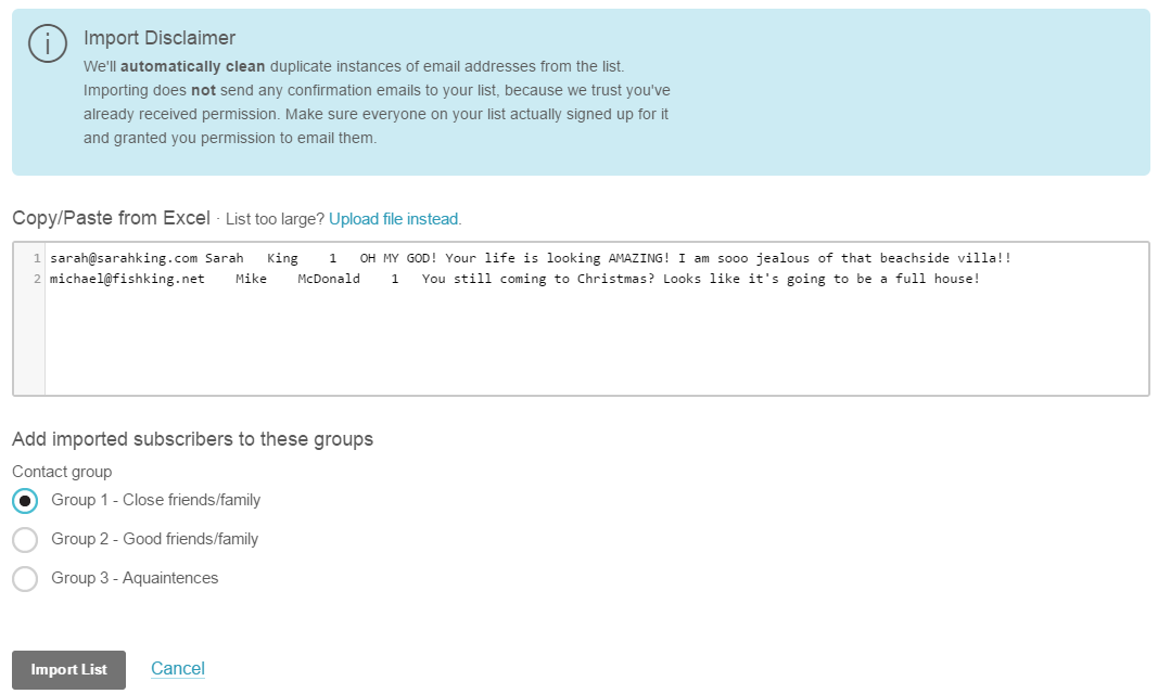Entering contacts into Mailchimp