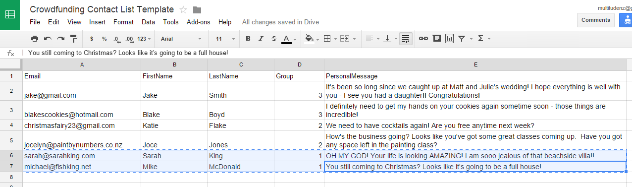 Entering data into Mailchimp