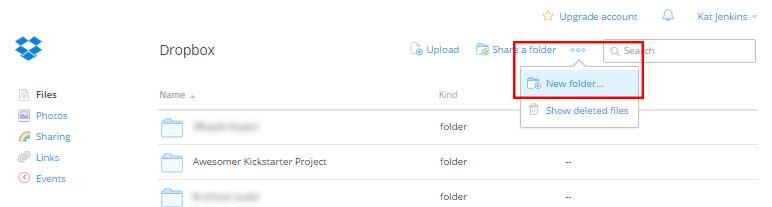 Adding a new folder to your Dropbox storage