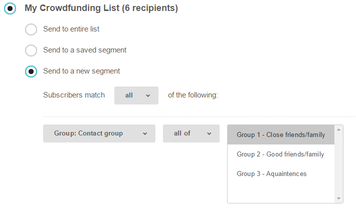 Send to a new segment in Mailchimp