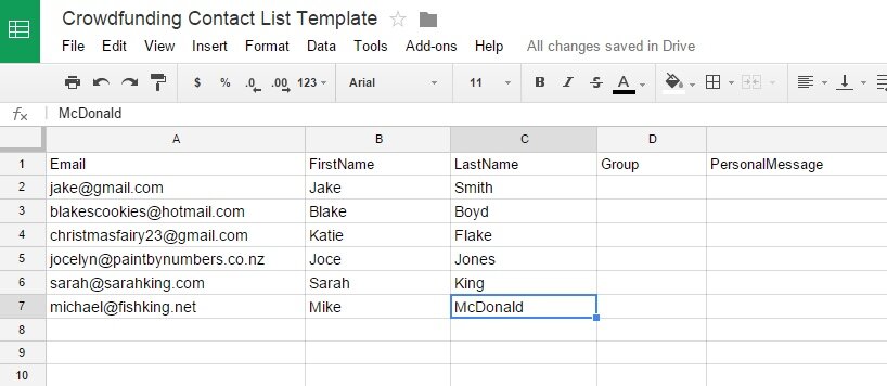 Create a crowdfunding contact list