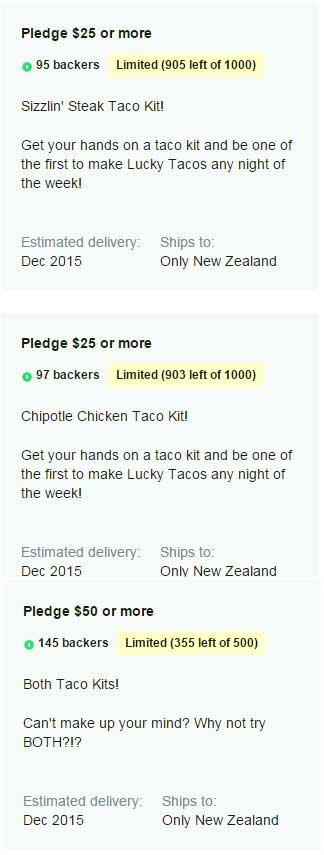 Lucky Taco $25 and $50 reward levels